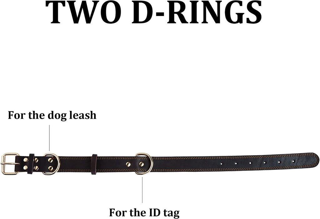 Leather Dog Collar, Genuine Heavy Duty Wide Dog Collar for Small,Medium,Large and Extra Large Dog (S: 0.8" Wide for 13.4"-15.8" Neck, Dual Stitch - Brown)